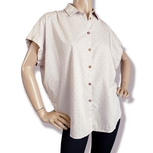 Soho Threads Cream & Red Geometric Oversized Boxy Dolman Sleeve Button Up Blouse